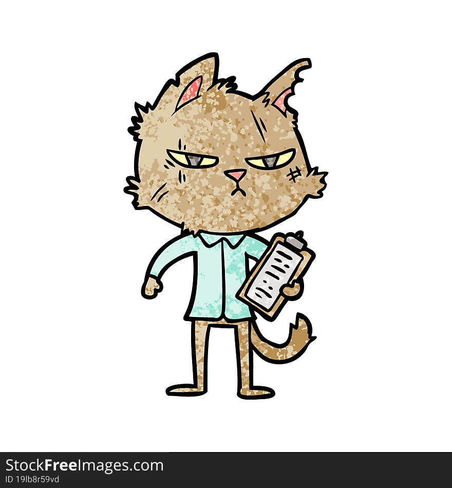 tough cartoon cat with clipboard. tough cartoon cat with clipboard