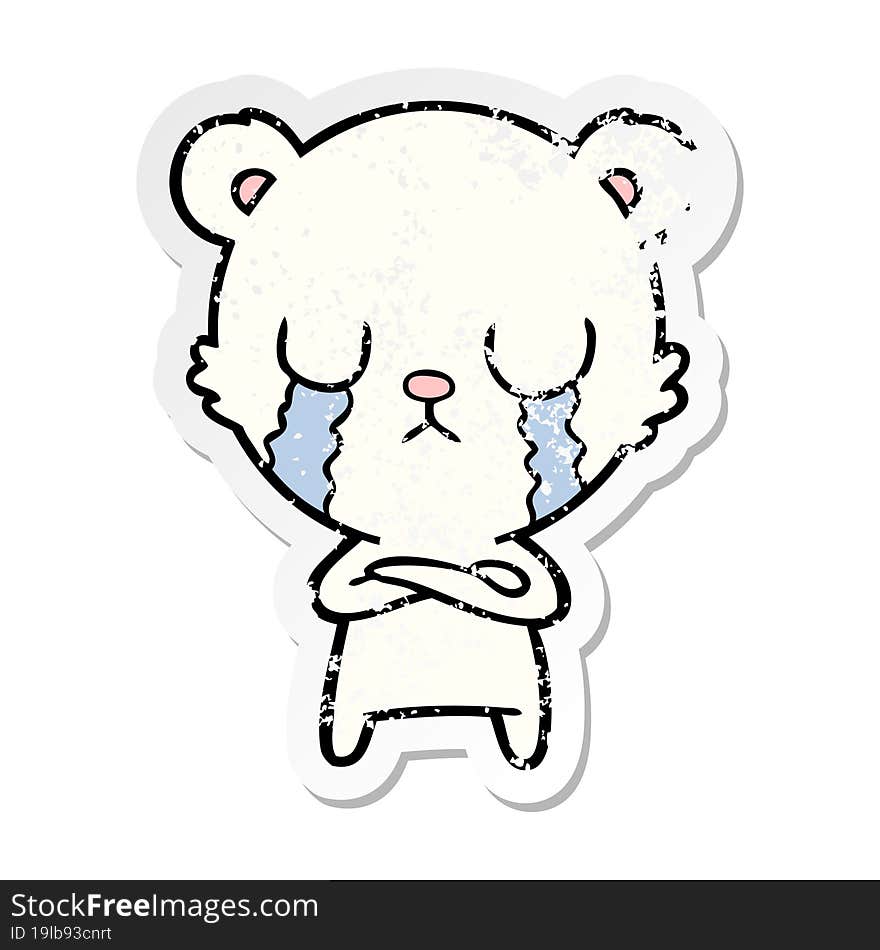 Distressed Sticker Of A Crying Polar Bear Cartoon