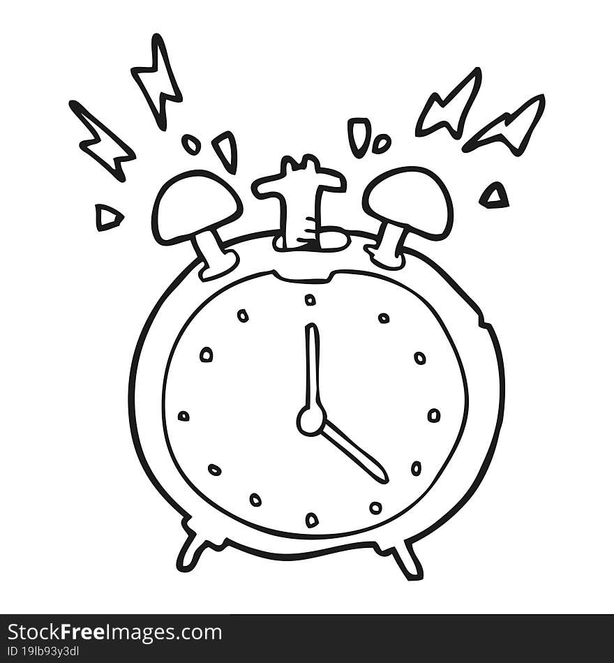 black and white cartoon ringing alarm clock