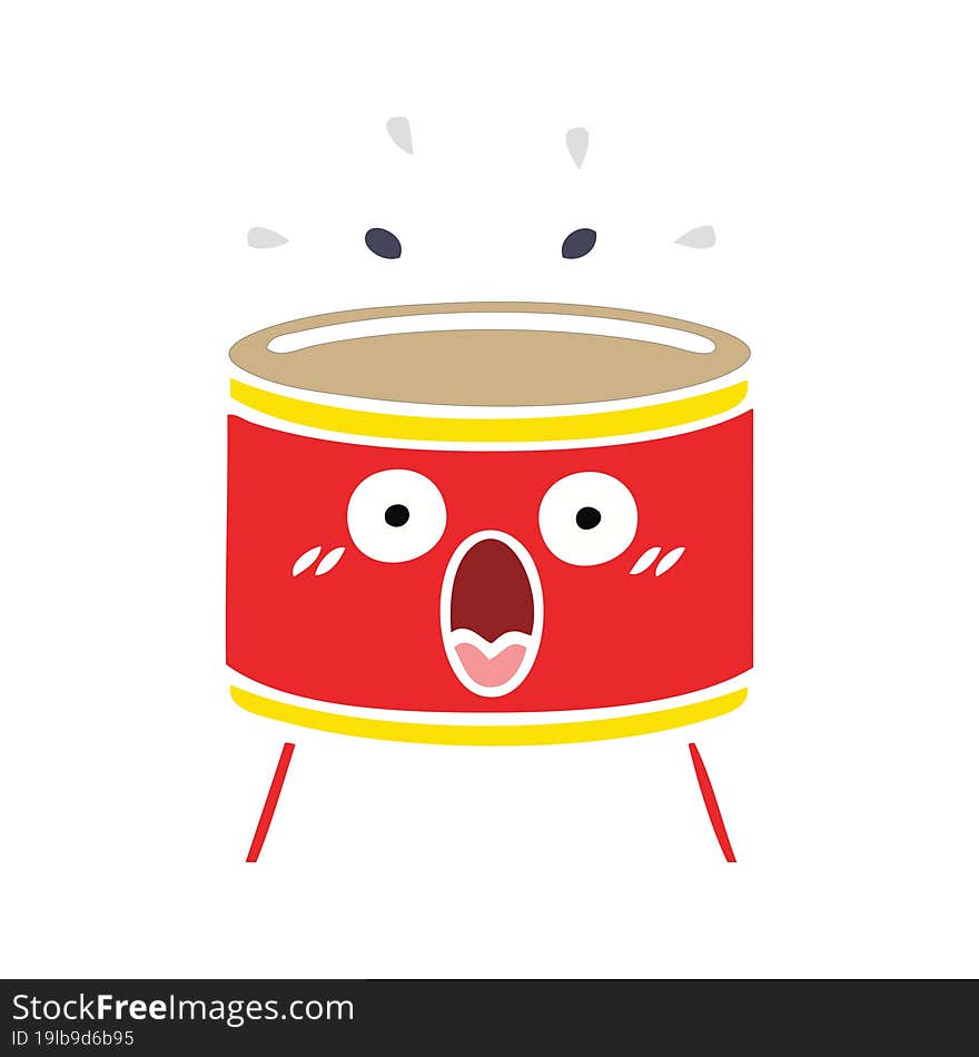 flat color retro cartoon drum