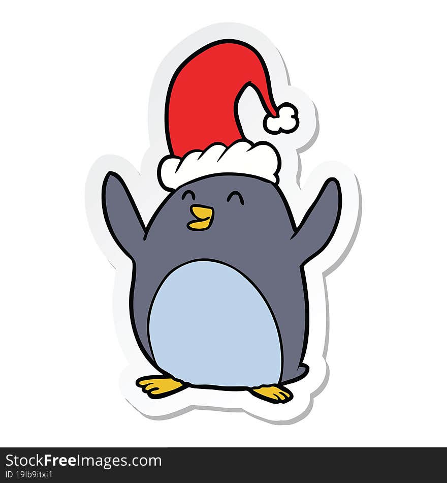 Sticker Of A Happy Christmas Penguin