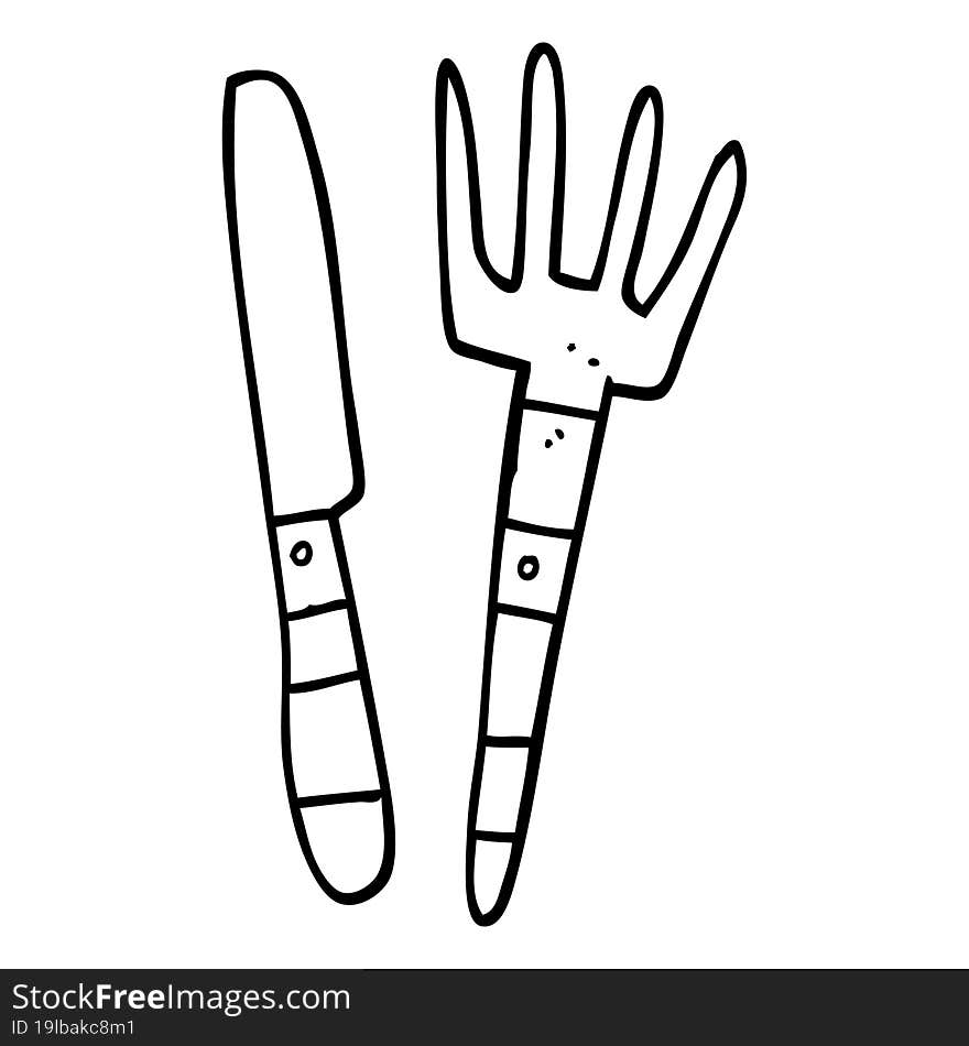 line drawing cartoon knife and fork