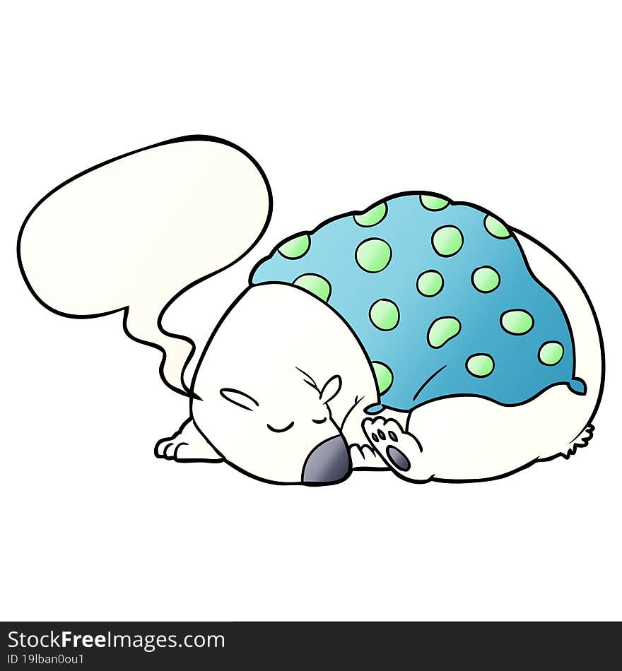 cartoon polar bear sleeping and speech bubble in smooth gradient style