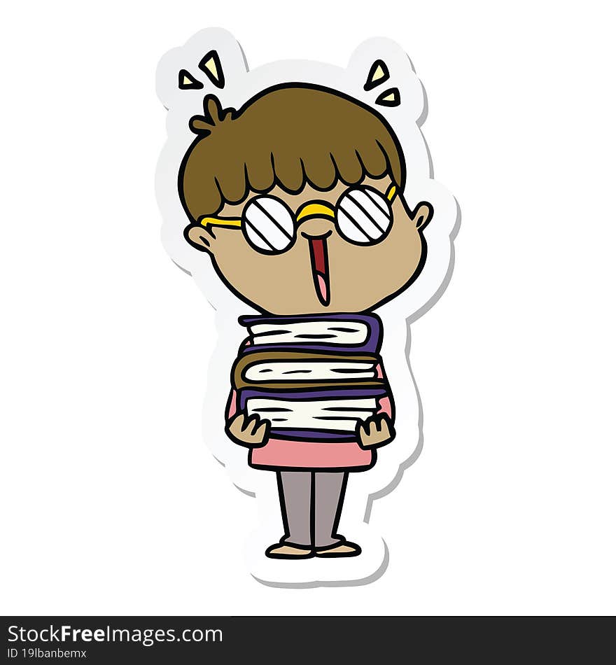 Sticker Of A Cartoon Boy With Amazing Books