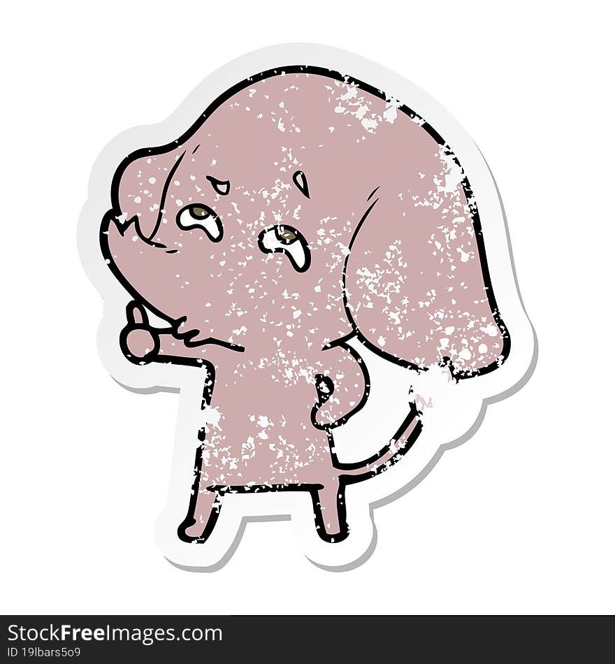 Distressed Sticker Of A Cartoon Elephant Remembering