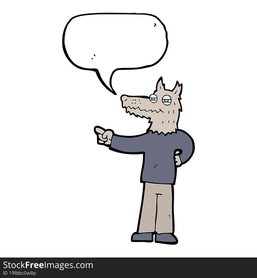 Cartoon Pointing Wolf Man With Speech Bubble