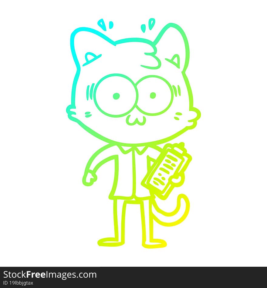 cold gradient line drawing cartoon surprised office worker cat