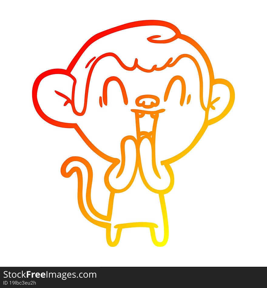 warm gradient line drawing of a cartoon laughing monkey