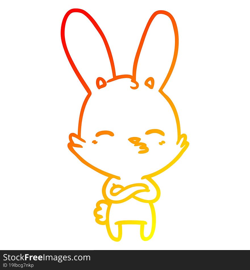 warm gradient line drawing of a curious bunny cartoon