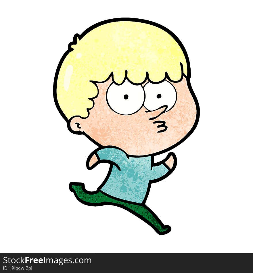 cartoon curious boy running. cartoon curious boy running