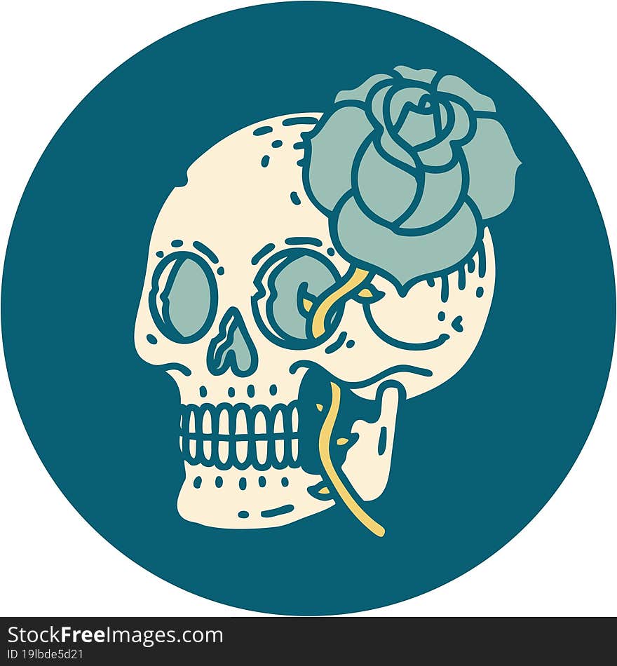 Tattoo Style Icon Of A Skull And Rose