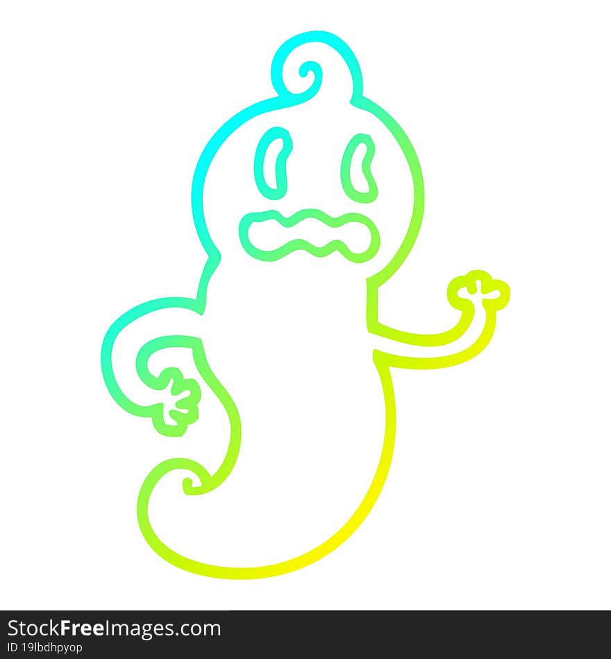 cold gradient line drawing of a cartoon spooky ghost