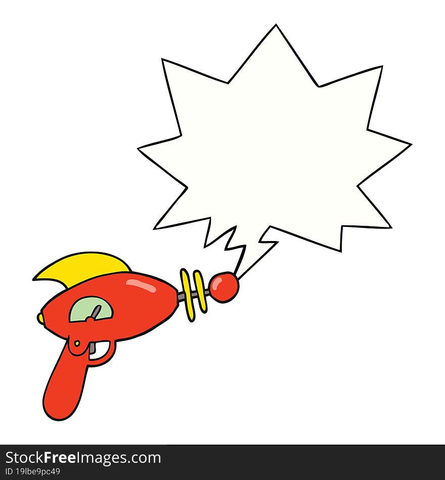 cartoon ray gun with speech bubble. cartoon ray gun with speech bubble