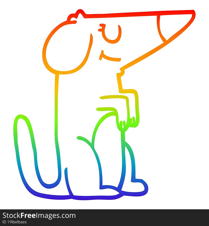 rainbow gradient line drawing of a cartoon dog