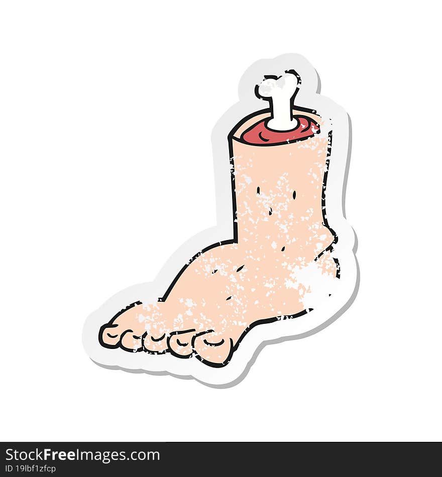 retro distressed sticker of a cartoon severed foot