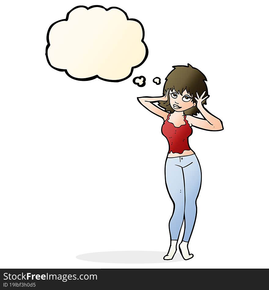 cartoon pretty woman with thought bubble