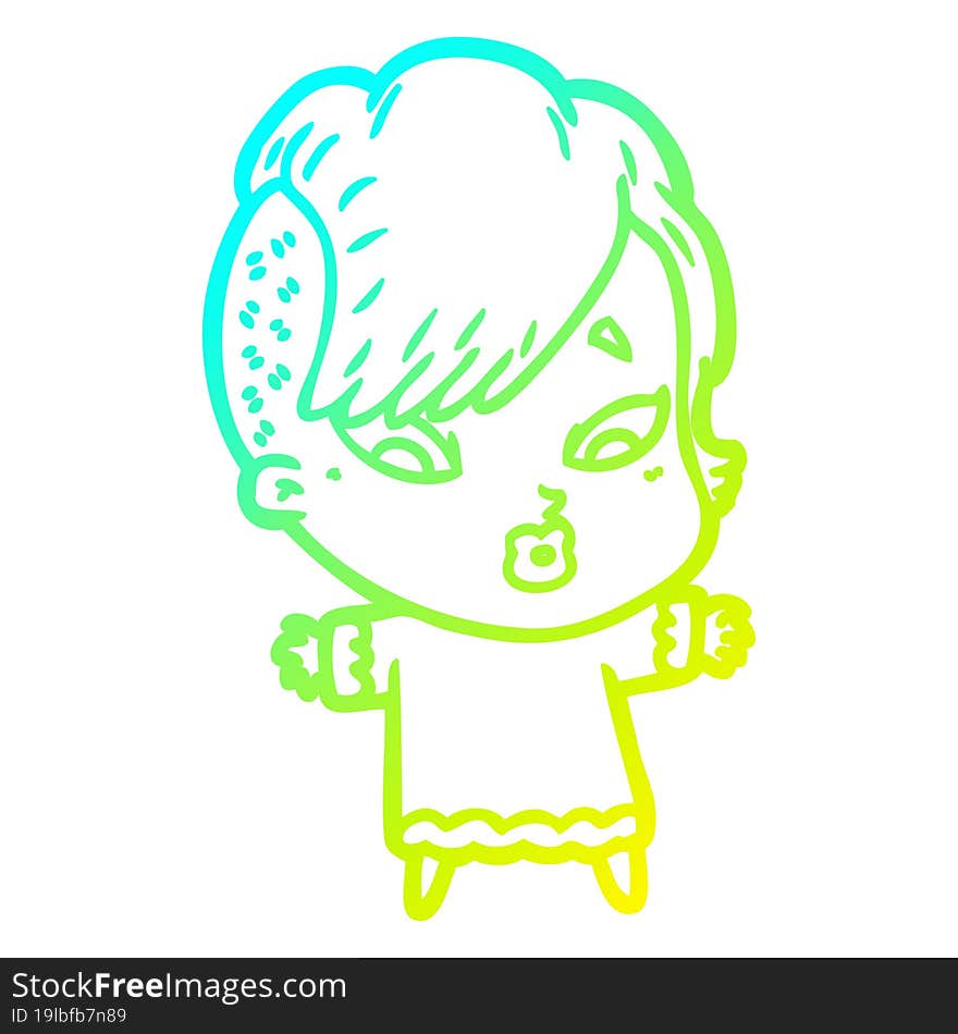 Cold Gradient Line Drawing Cartoon Surprised Girl