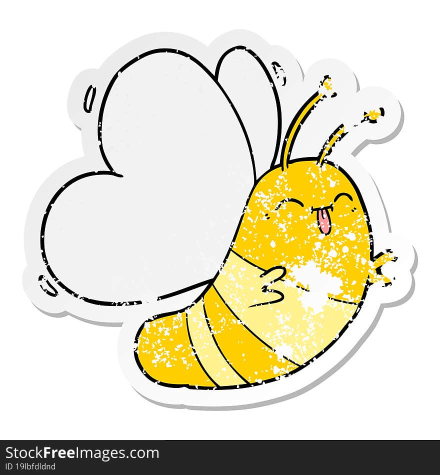 distressed sticker of a funny cartoon butterfly