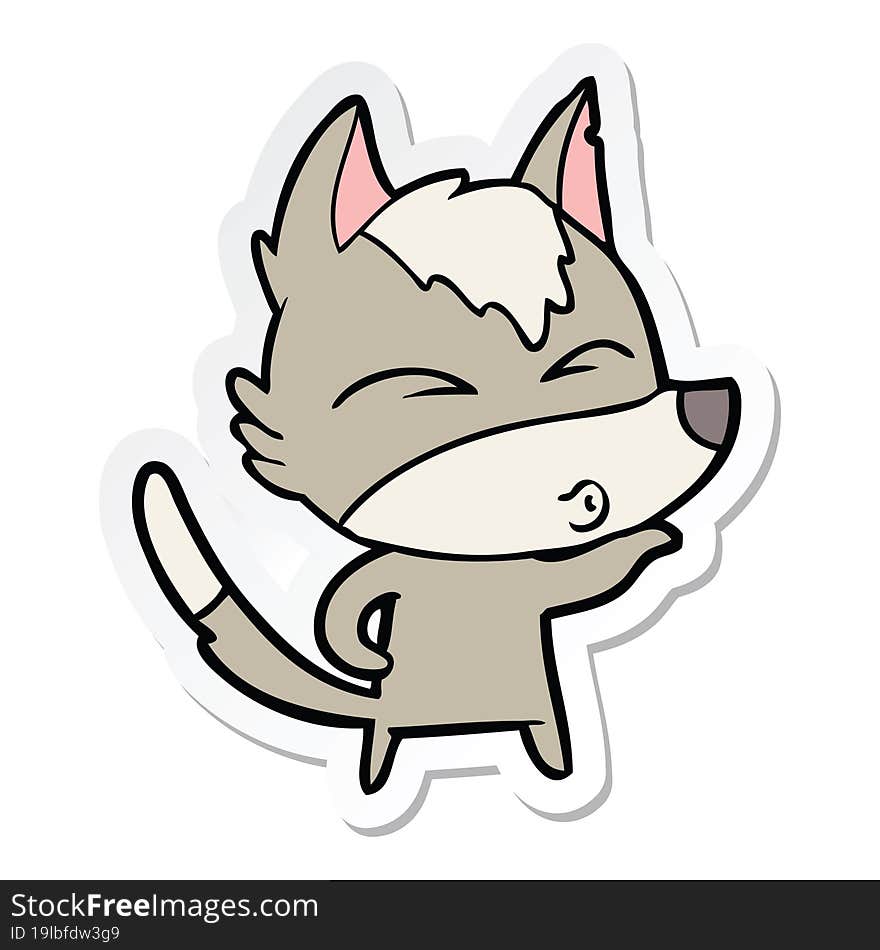 sticker of a cartoon wolf pouting