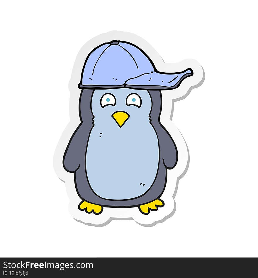 Sticker Of A Cartoon Penguin Wearing Hat