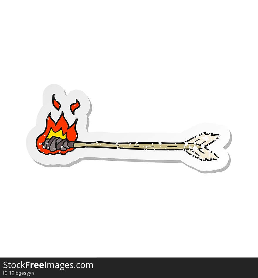 retro distressed sticker of a cartoon flaming arrow