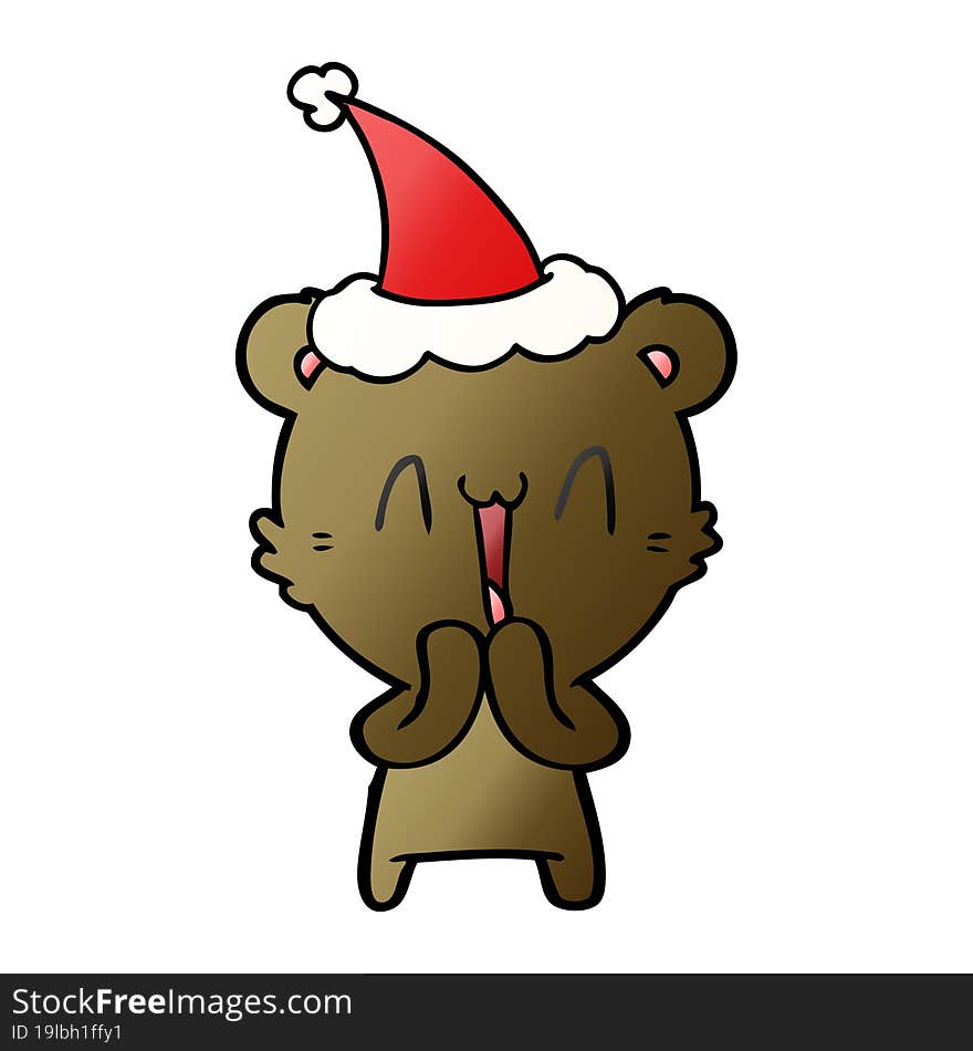 happy bear gradient cartoon of a wearing santa hat