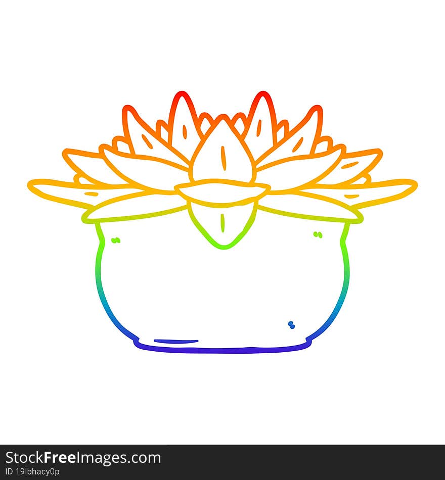 rainbow gradient line drawing cartoon succulent plant