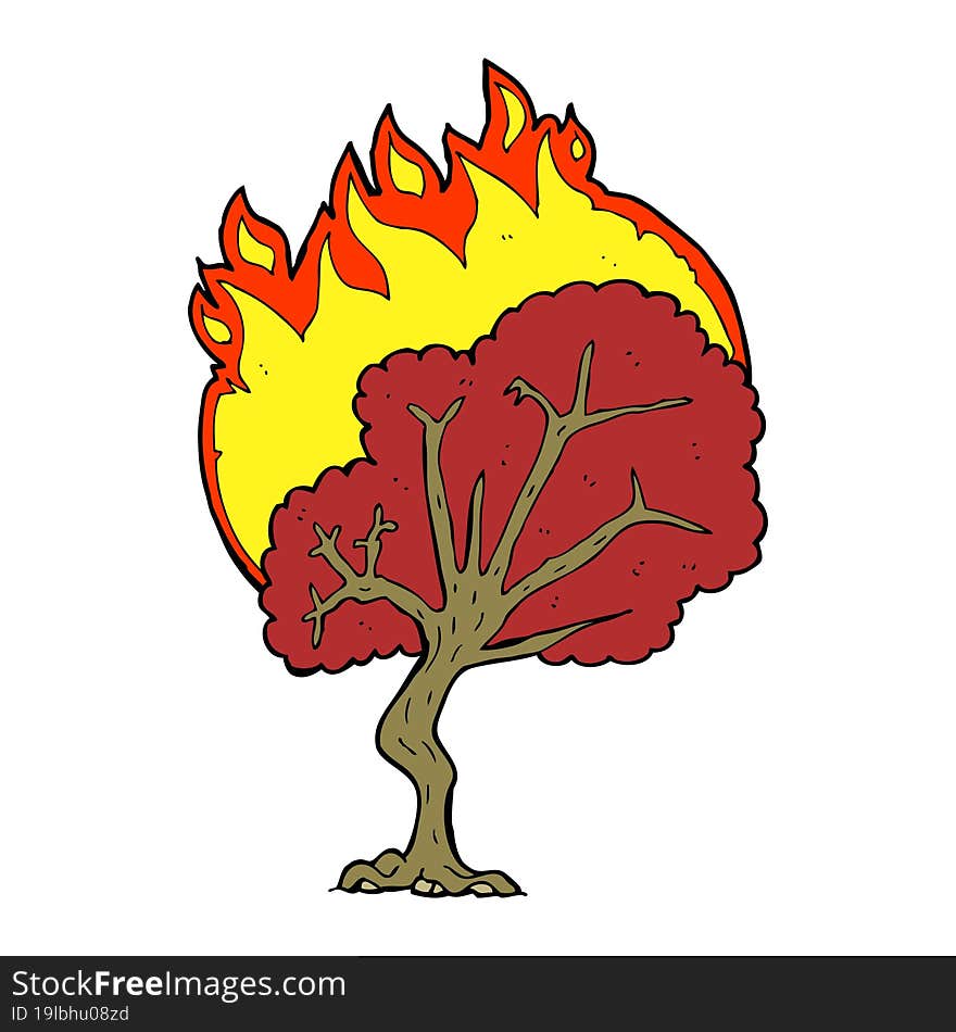 cartoon burning tree