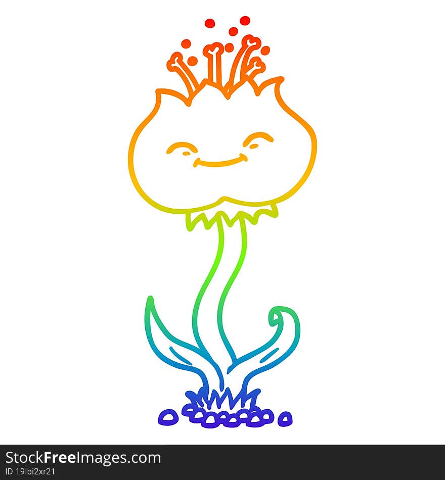 rainbow gradient line drawing cute cartoon flower