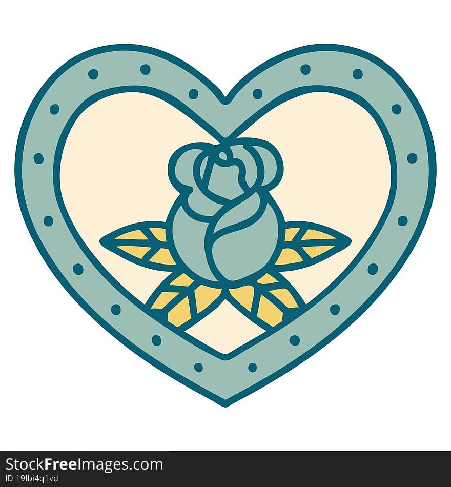 iconic tattoo style image of a heart and flowers. iconic tattoo style image of a heart and flowers