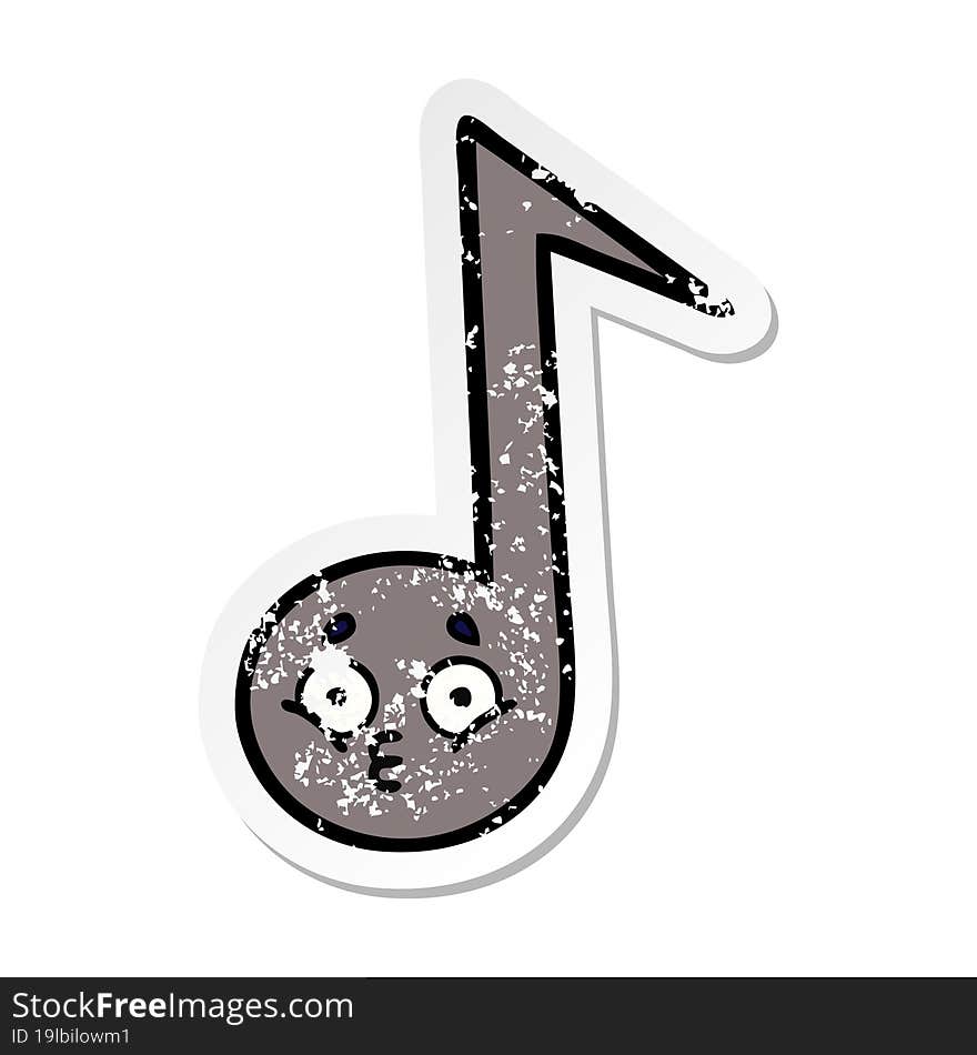 distressed sticker of a cute cartoon musical note