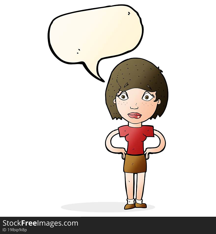 cartoon worried woman with speech bubble