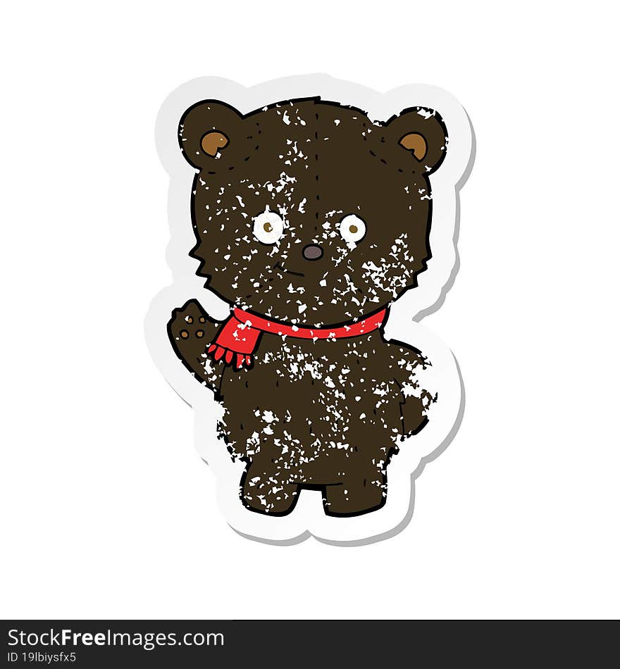 retro distressed sticker of a cute cartoon black bear