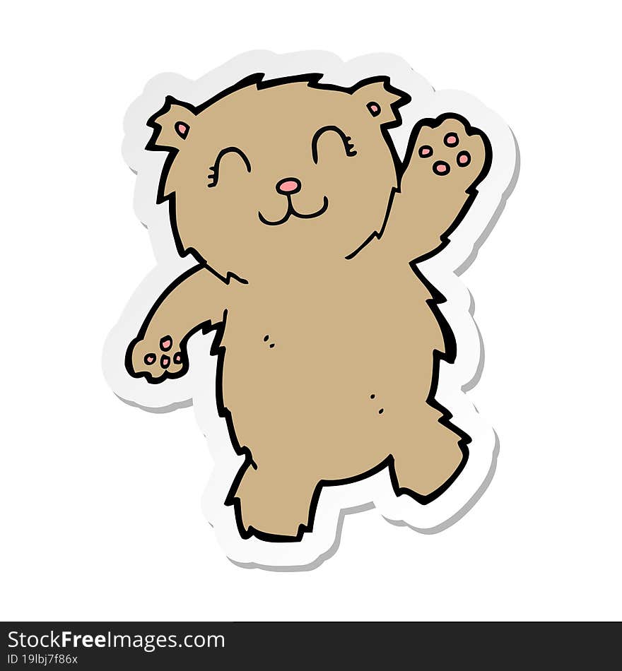 sticker of a cartoon waving teddy bear