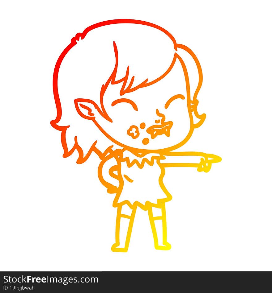 warm gradient line drawing cartoon vampire girl with blood on cheek