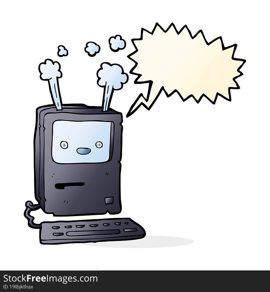 Cartoon Old Computer With Speech Bubble