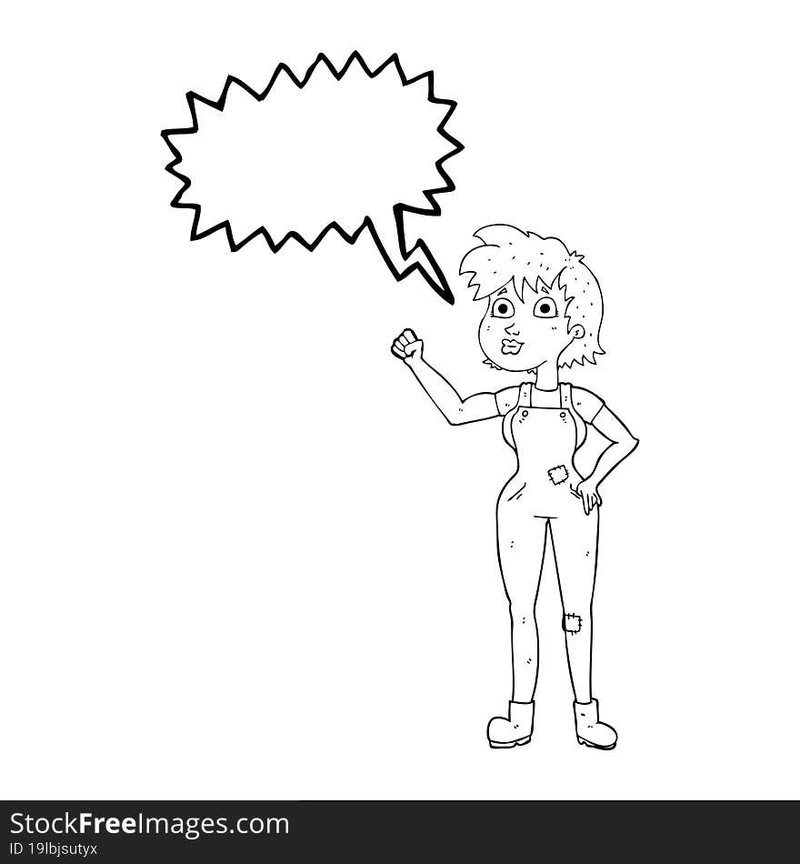 Speech Bubble Cartoon Confident Farmer Woman