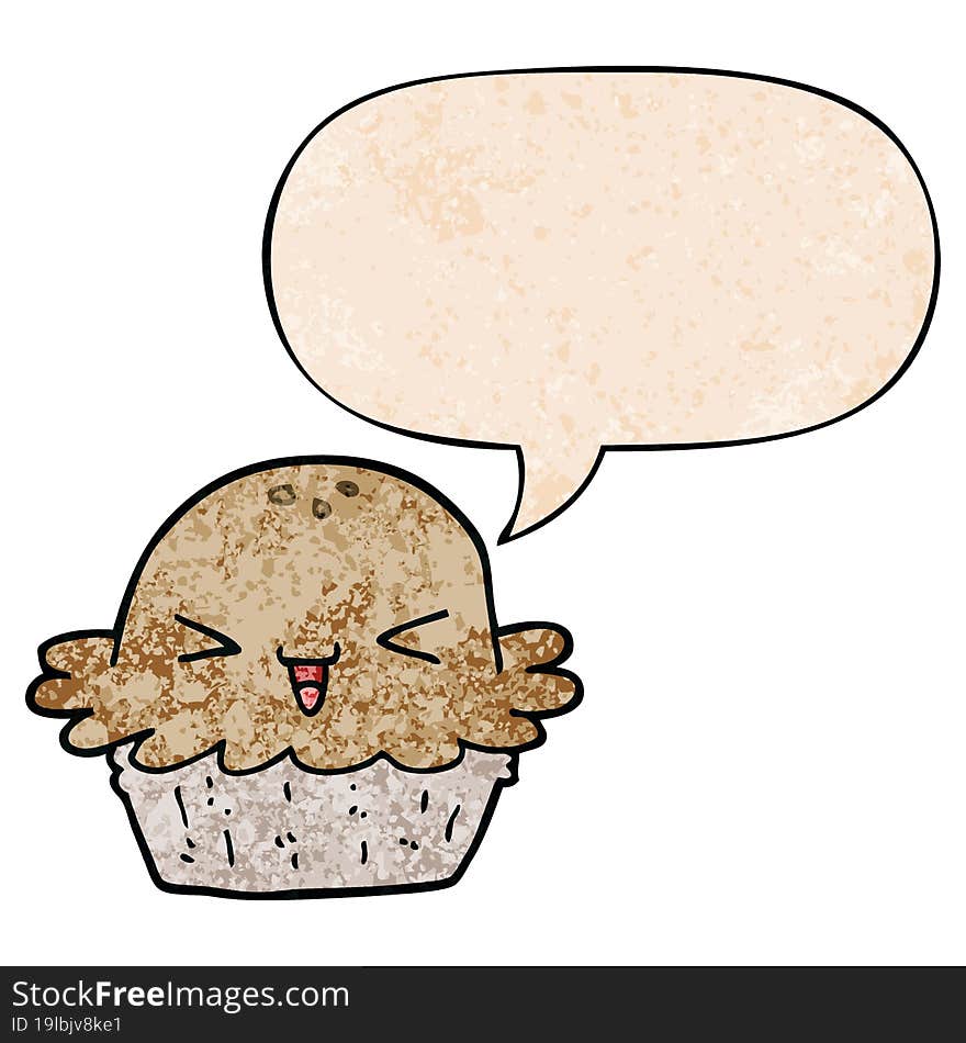 cute cartoon pie and speech bubble in retro texture style