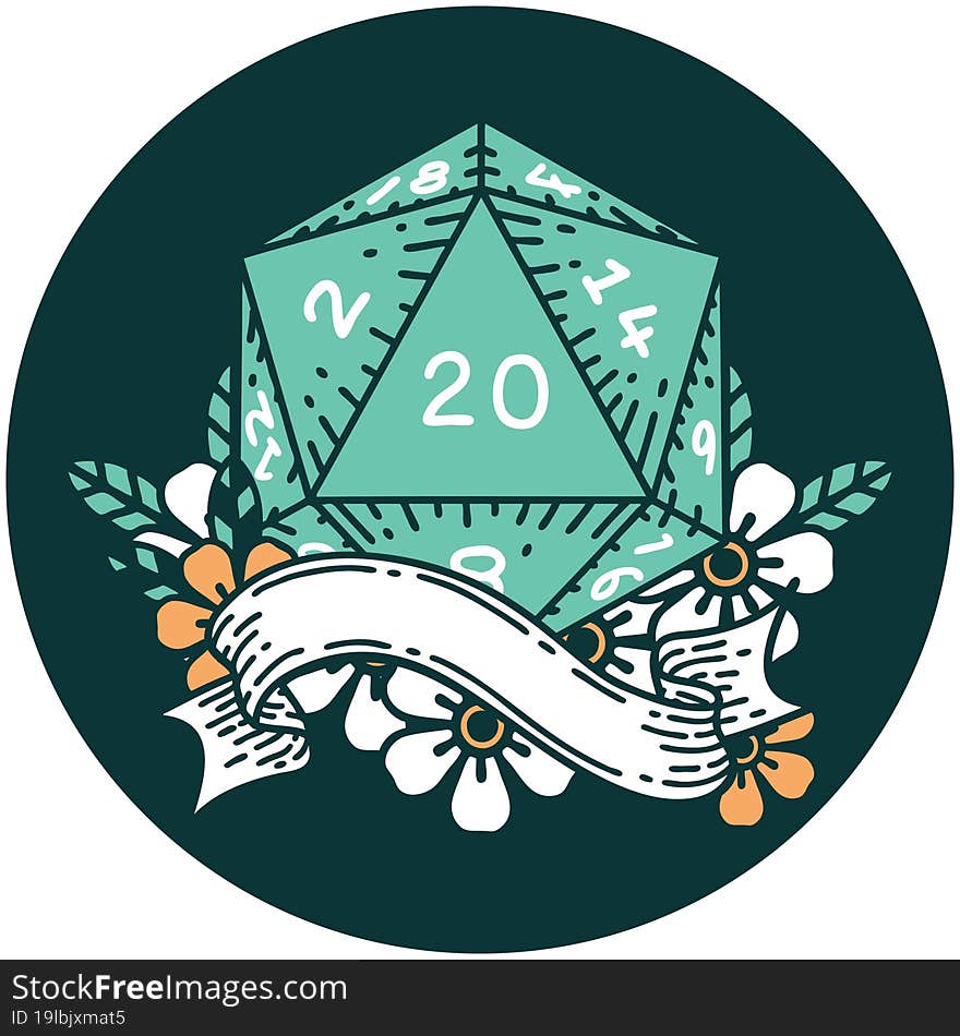 Natural Twenty D20 Dice Roll Icon