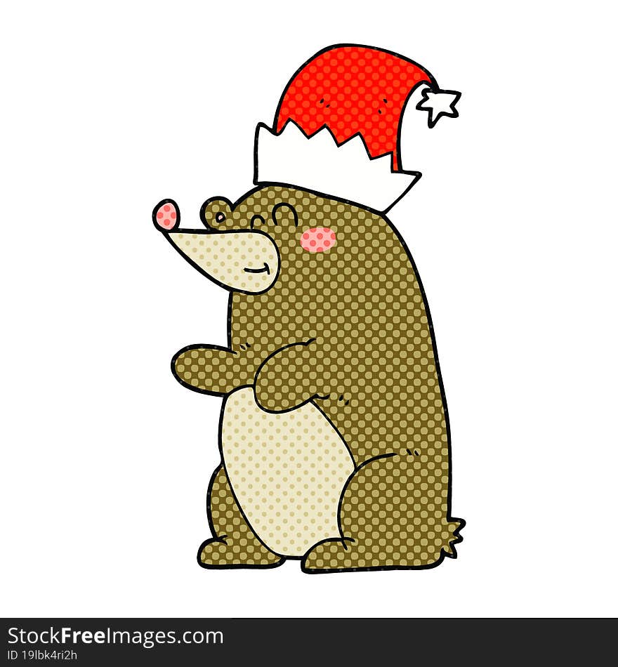 cartoon bear wearing christmas hat