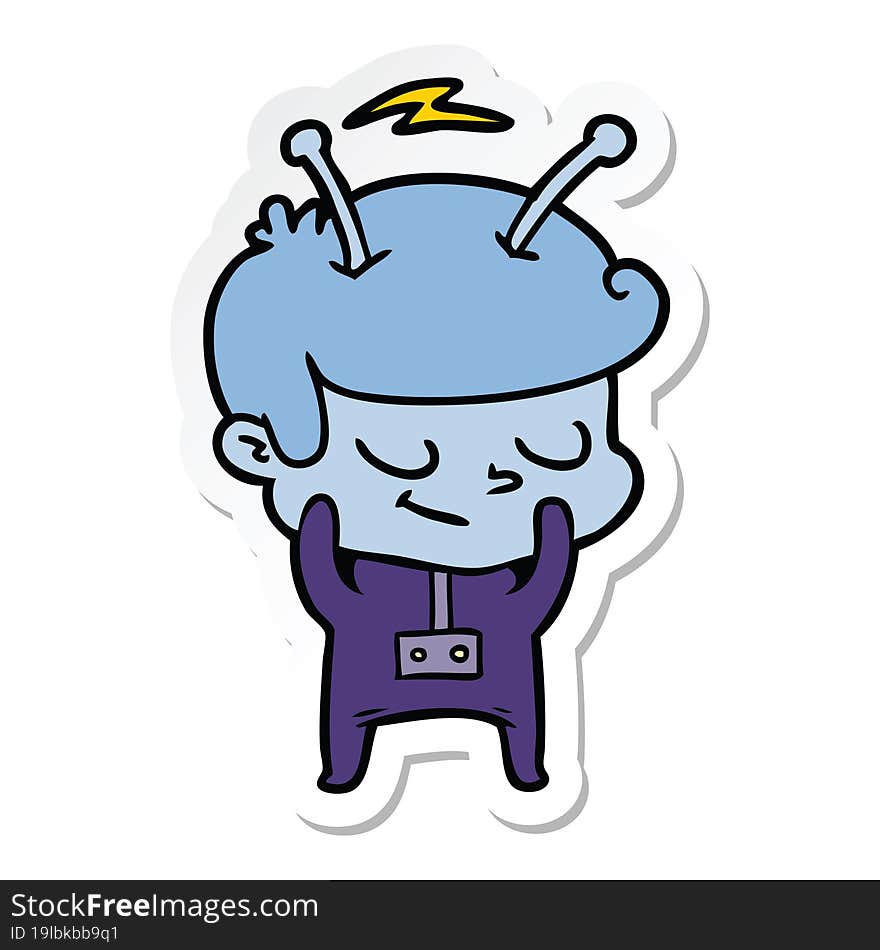 sticker of a shy cartoon spaceman