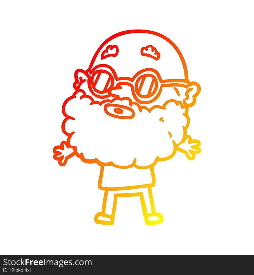 warm gradient line drawing cartoon curious man with beard and sunglasses