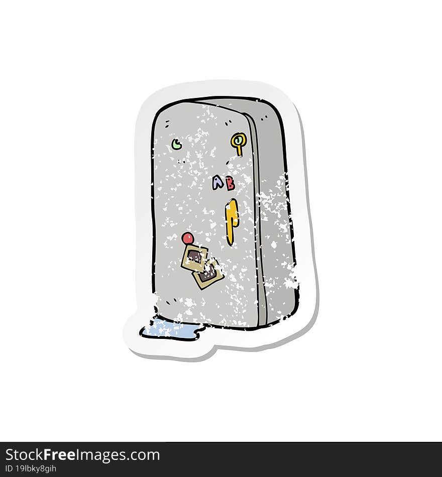 retro distressed sticker of a cartoon refrigerator