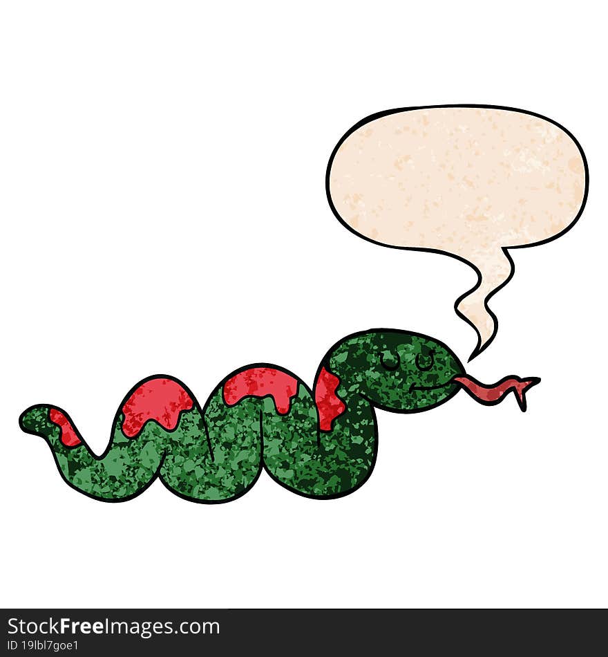 cartoon snake and speech bubble in retro texture style