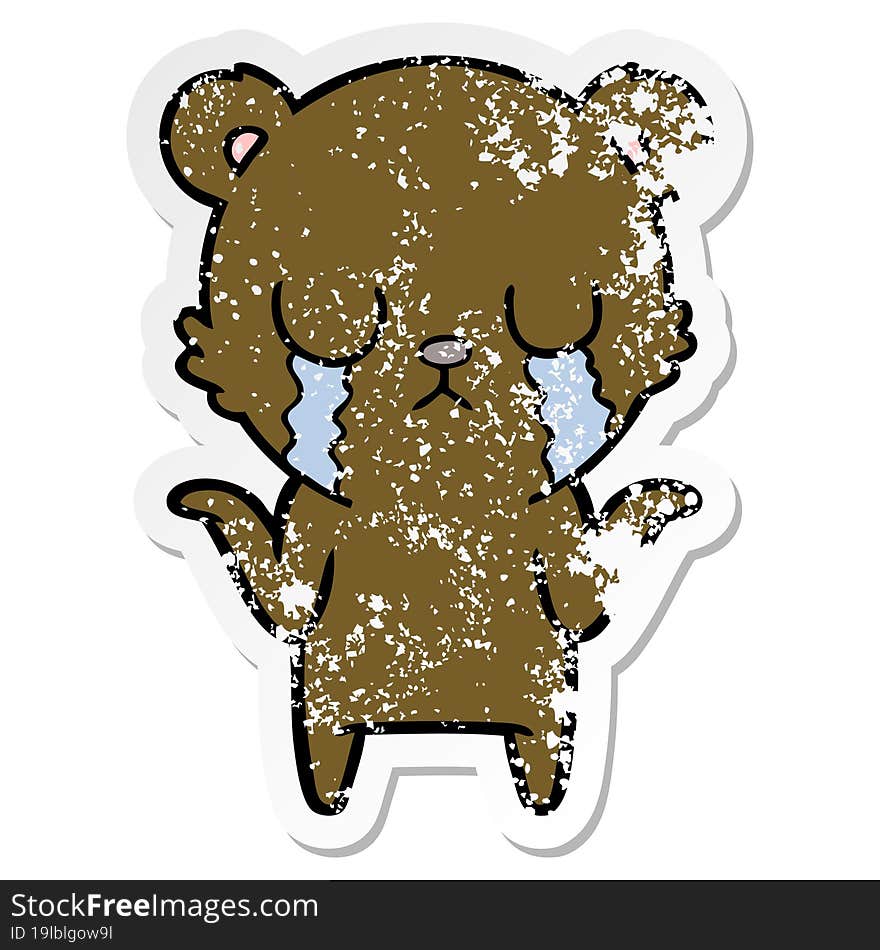 distressed sticker of a crying cartoon bear