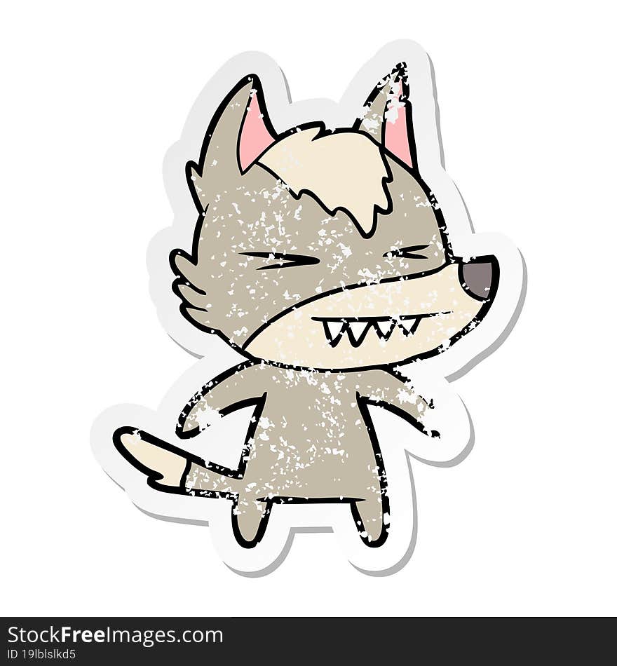 distressed sticker of a angry wolf cartoon