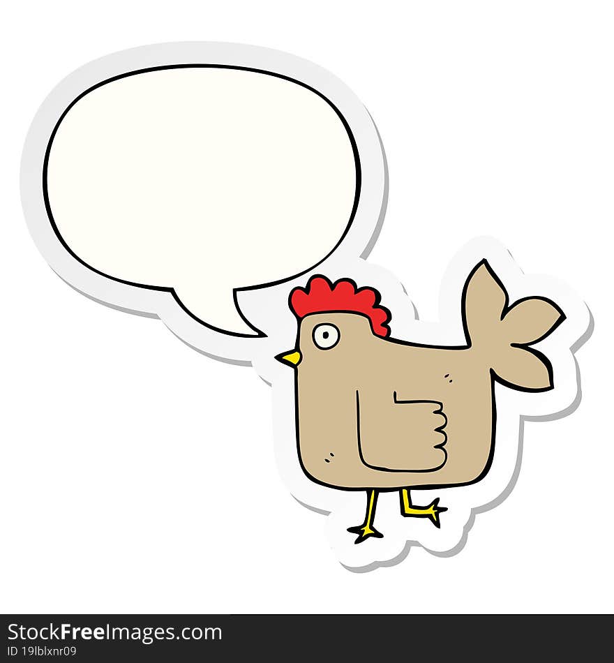 cartoon chicken with speech bubble sticker. cartoon chicken with speech bubble sticker