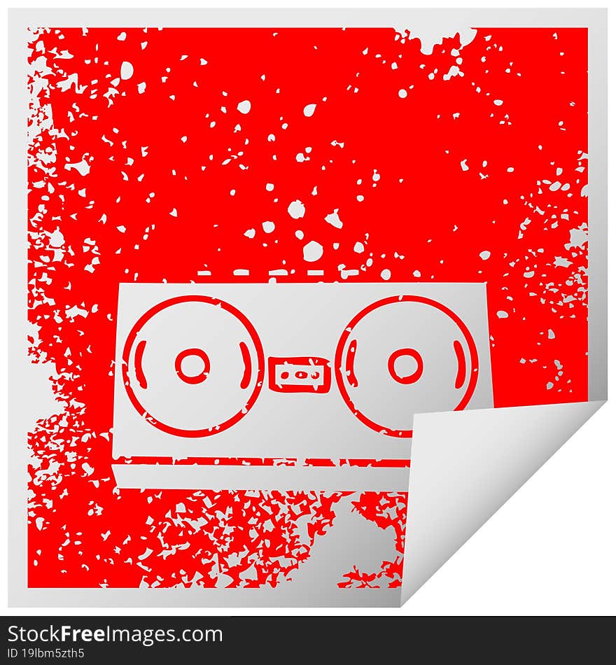 distressed square peeling sticker symbol of a retro radio