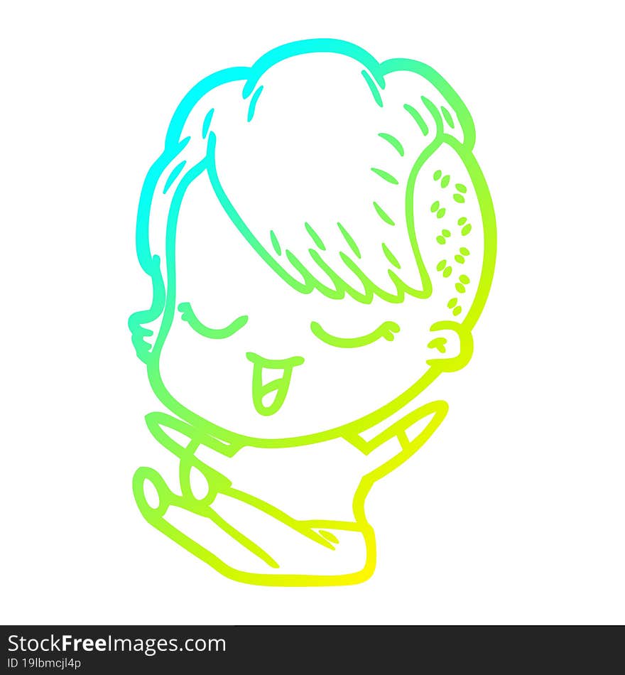 cold gradient line drawing happy cartoon girl