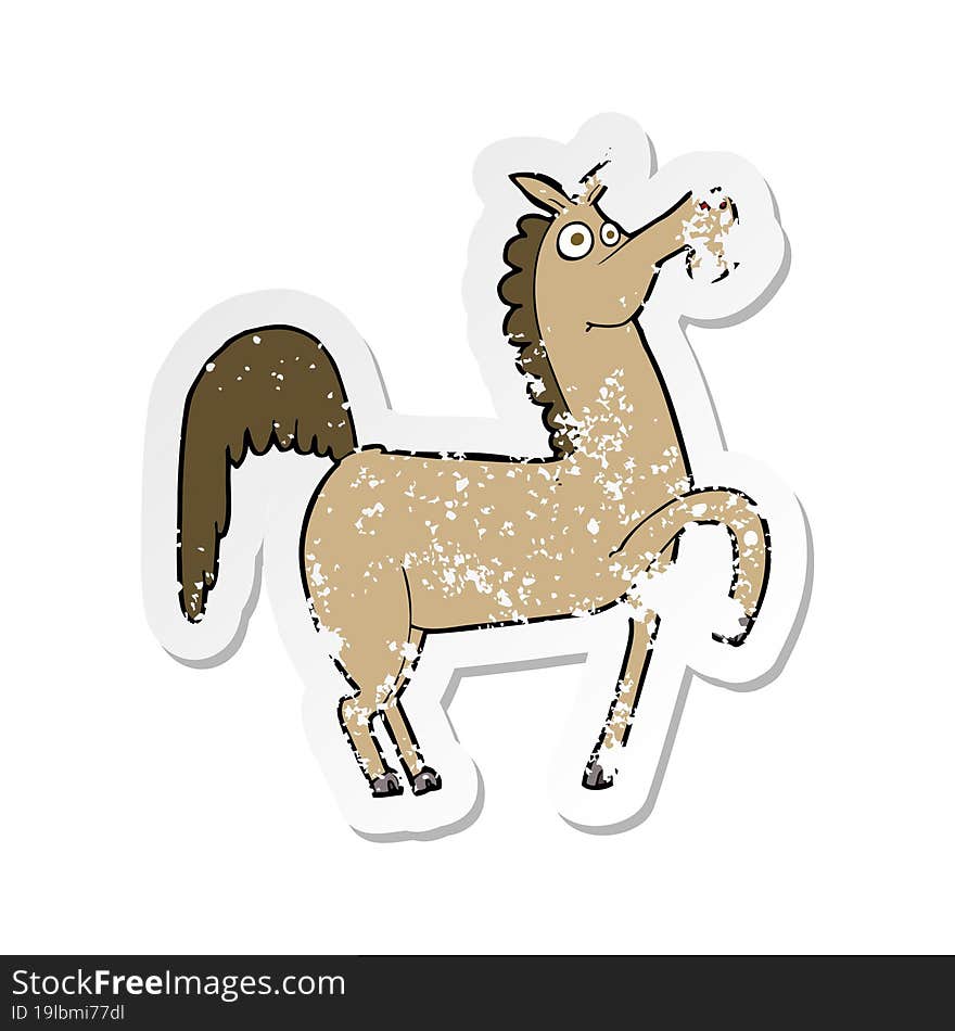 retro distressed sticker of a funny cartoon horse